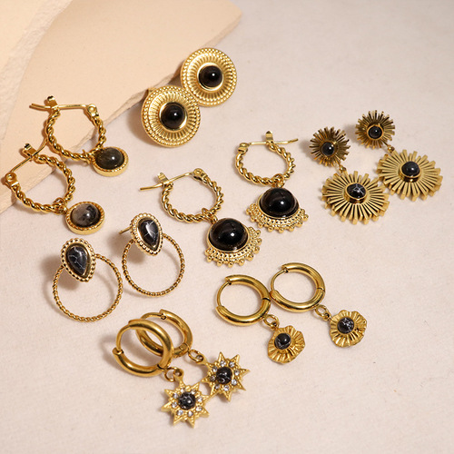 Natural stone inlaid star stainless steel earrings for women design gold earrings high-end European and American style jewelry wholesale