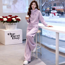 2026秋高端品牌休闲运动套装女洋气减龄紫色外套上衣阔腿裤两件套