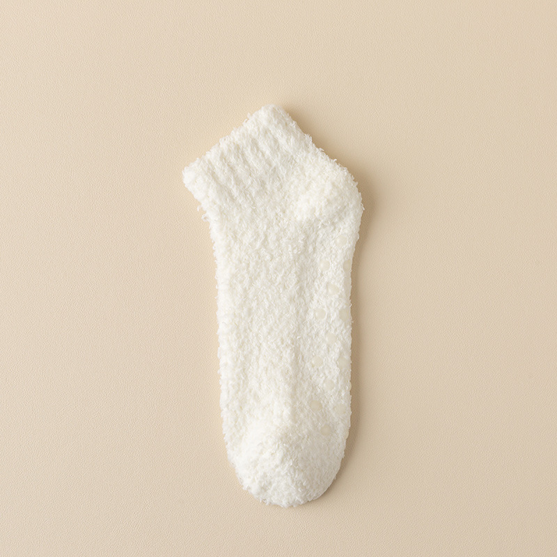 Unisex non slip glued boat socks for women winter thick floor socks solid color slippers socks coral fleece home socks_maomaolike.com