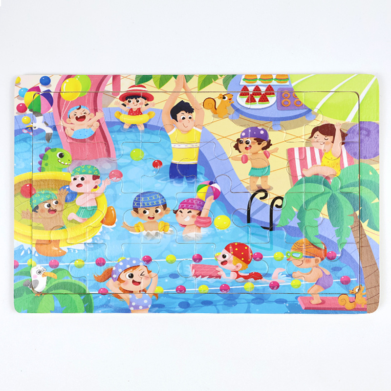 Madera 24 piezas de dibujos animados dinosaurios puzzle de madera plano juguetes de inteligencia infantil