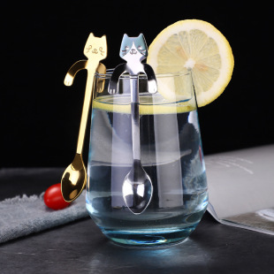 304 Stainless Steel Creative Cat Spoon Coffee Stirring Side Spoon Cartoon Dessert Mug Tea Spoon Can Hanging Cup