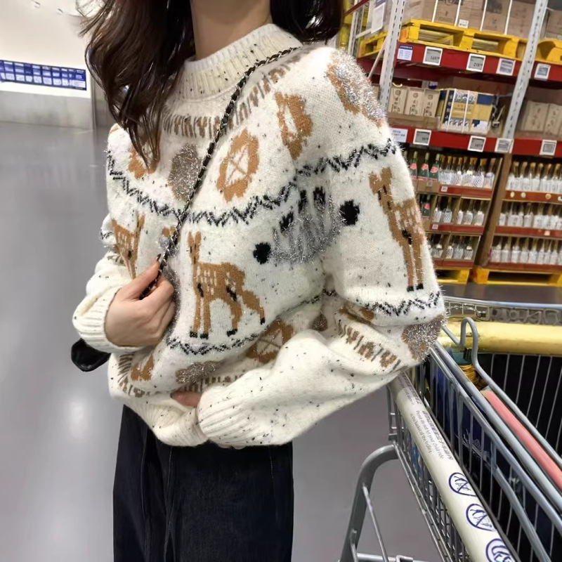 2025 Winter New Sweater Chanel-Style Ski Series Christmas Reindeer Heavy Knit Jacket 2025 Winter New Sweater Chanel-Style Ski Series Christmas Reindeer Heavy Knit Jacket