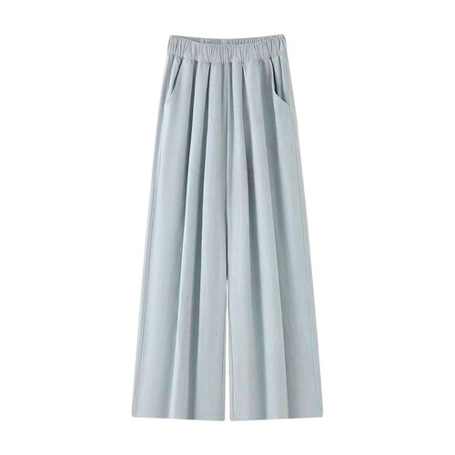 Sky blue ice silk Yamamoto pants for women in spring, autumn and summer 2026 new Korean style casual high-waist cotton and linen wide-leg pants