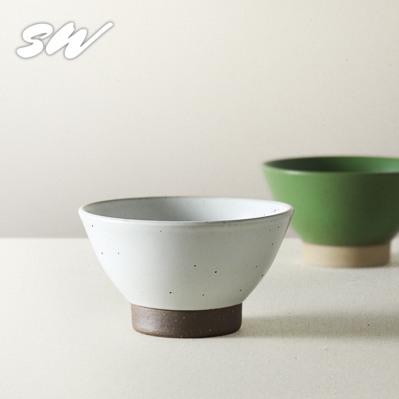 Sanwu Handmade Stoneware Conical Bowl, Retro Ceramic Bowl, Simple Household Tall Rice Bowl, Rice Bowl, Thickened Dessert Bowl