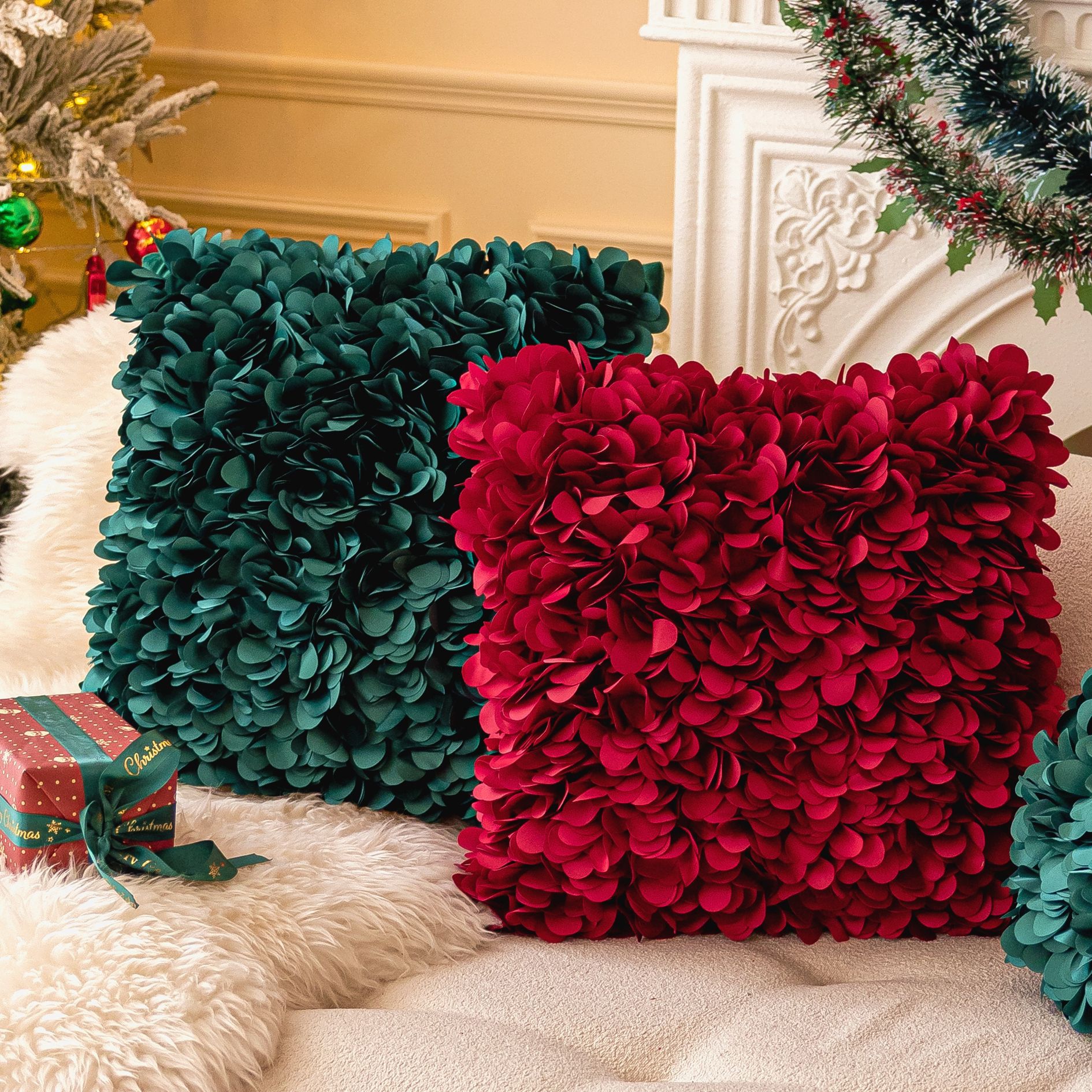Internet Celebrity Christmas Three-dimensional Hydrangea Flower Pillowcase Light Luxury Ins Style Sofa Pillow Balcony Bay Window Bedside Cushion
