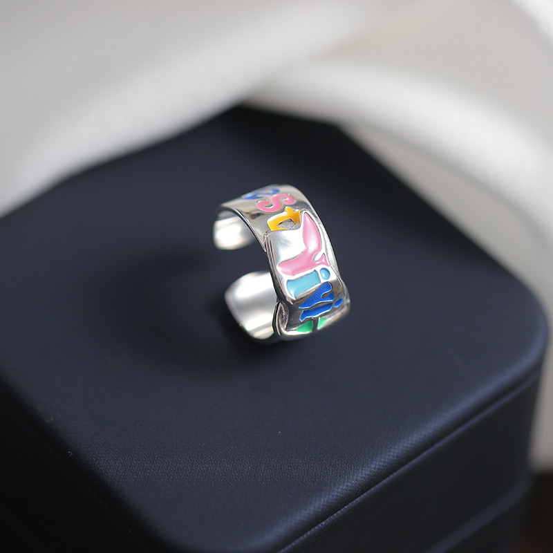 S Sterl Silver Enamel Graffiti Colorful English Letter for Women in South Korea, Unique Design with Belt Buckle and_voghion.com