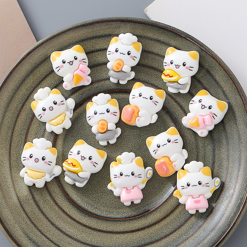 Ready-Made Chef Cat Figurine Handmade DIY Resin Accessories Milk Cup Storage Box Phone Case Fridge Magnet