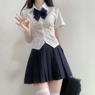 Tight Waist Shirt Pure Desire Style Sexy Little Long Sleeve Short Sleeve White Stretch Shirt Jk Uniform Shirt Skirt Set