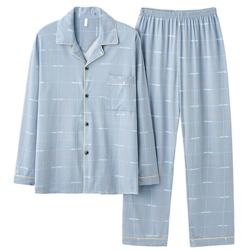 Pijamas de hombre primavera y otoño 100% algodón pantalones de manga larga delgada juventud más tamaño traje de verano homewear
