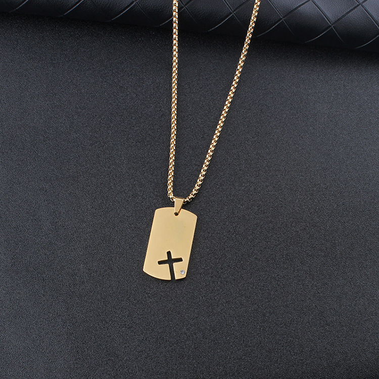 Daily Occasion Simple Style Cross 201 Stainless Steel Plating Hollow Out Inlay Zircon Unisex Pendant Necklace Men Pendant Necklaces