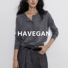 与间HAVEGAN/秋季圆领长袖针织开衫女薄款外穿宽松慵懒老钱风上衣