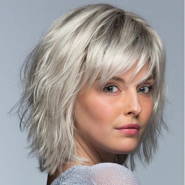 女性用美しいウィッグ新しいスタイルのグラデーションホワイトゴールドショートカーリーヘアファッションボブヘアカーリーウィッグ|undefined
