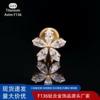 Серьги из титанового сплава G23 с цветочным цирконом, внутренняя резьба, крепление для ушей, украшения для губ из титанового сплава, оптовая партия от производителя.