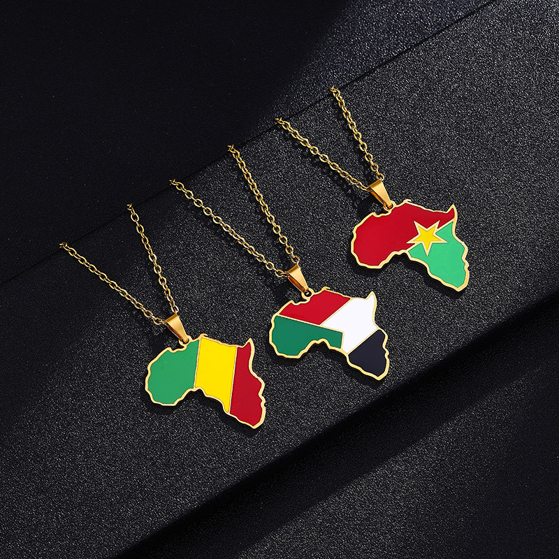 Stainless Steel 18K Gold Plated Fashion Dripping Oil National Flag None Necklace display picture 4