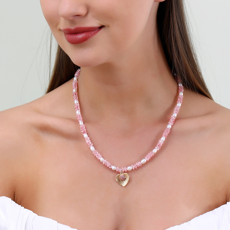 Fashion Heart Shape Pearl Copper Pendant Necklace 1 Piece