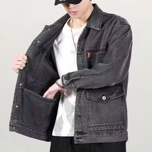春秋季新款男士牛仔外套复古帅气韩版工装夹克汽修工人耐磨牛仔衣