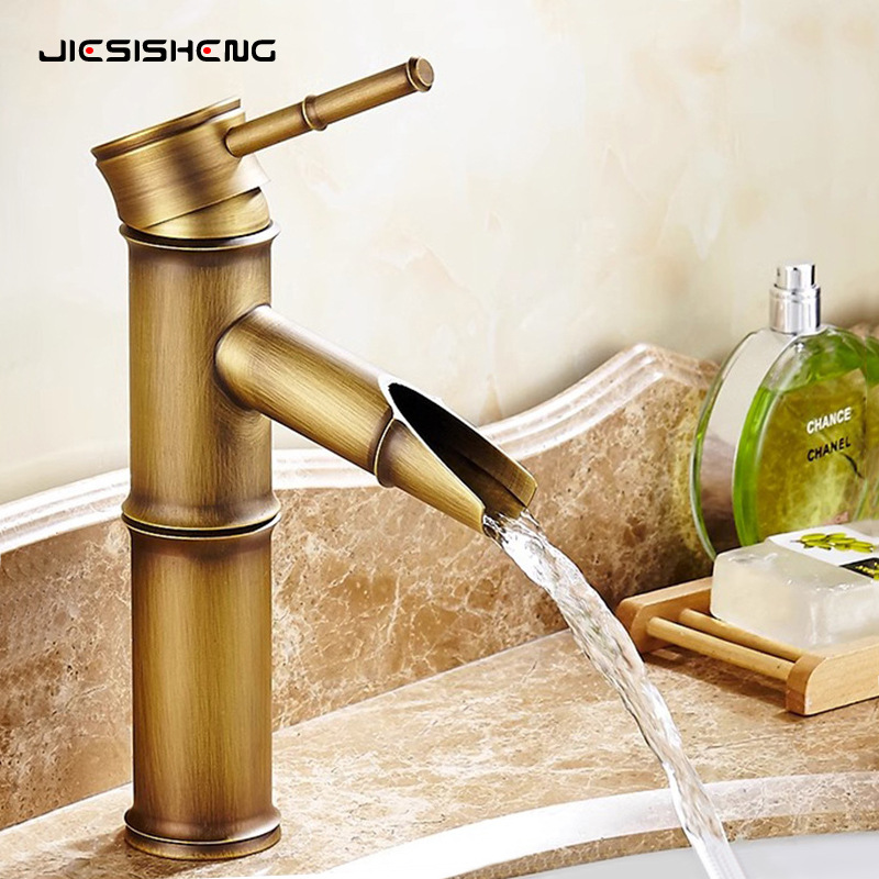 Cross-border full copper antique bamboo water-saving faucet household bathroom cabinet sink basin surface cold and hot water faucet splash-proof