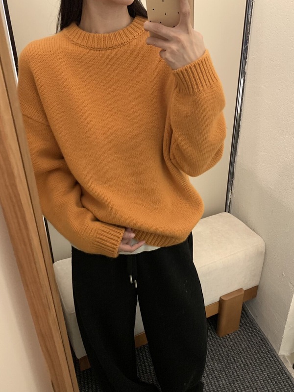 温柔浣熊绒圆领毛衣女宽松外穿秋冬慵懒风套头蓝色软糯打底针织衫|undefined