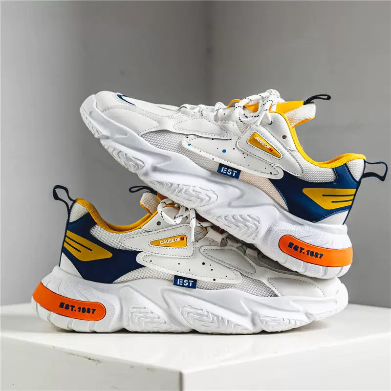 春季青年外穿网面休闲鞋男款运动拼色休闲单鞋学生新款厚底小白鞋