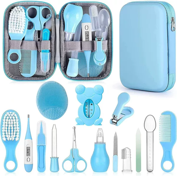 Cross-Border Baby Care 14-Piece Set Baby Nasal Aspirator Nail Scissors Comb Brush Finger Cot Toothbrush Supplies Set