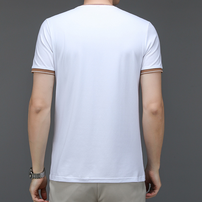 Mingdi Mouse – T-shirt à manches courtes et col rond pour homme, Polo d'affaires à rayures en pur coton, nouvelle collection été 2024_voghion.com