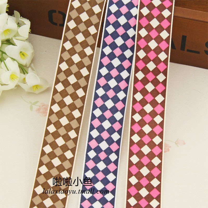 Diagonal plaid pattern ribbon, silk ribbon, bow, hair accessories, hair clips, DIY materials, and tools