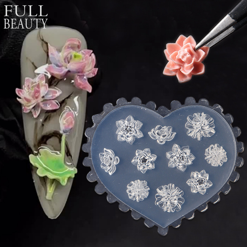 国境を越えた新しいネイルシリカゲル金型春夏ハスの花ツバキの花バラの花蝶ネクタイ立体彫刻金型|undefined