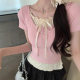 Sweet and Spicy Pink Short-sleeved T-shirt Women's Summer 2025 New Design Sense Niche Spice Girls Slim-fit Short Knitted Top