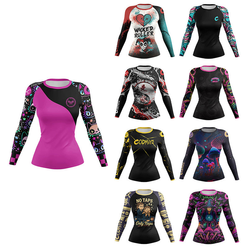New Women's Sports Long-Sleeved Fitness Yoga Running Printed Slim Breathable Bodysuit