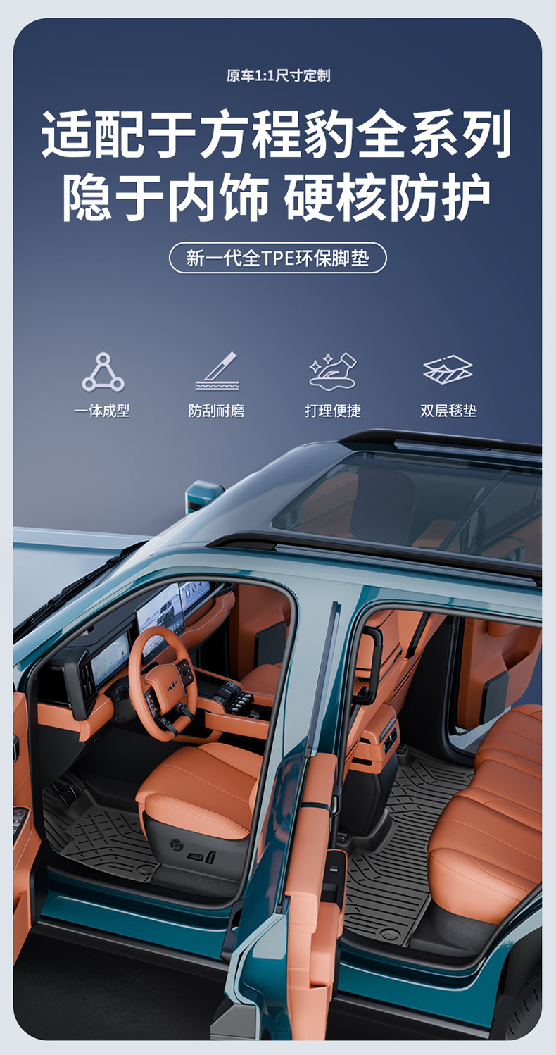 Suitable for Fang Cheng Bao Titanium 7, Titanium 3, and Leopard 5 Flash Charging Version Vehicles, All-Weather Tpe Car Floor Mats and Trunk Mats