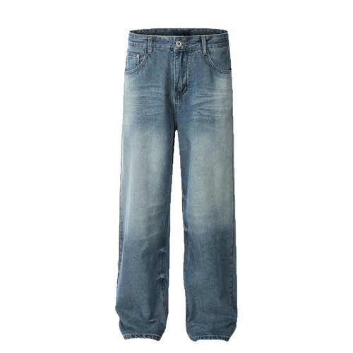 American Retro Washed Bleached Cracked Blue Denim Jeans for Men and Women Trend Brand Instagram Loose Casual Straight Leg Jeans