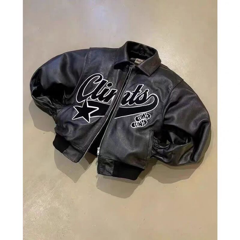 Vintage Y2K Jacket American Streetwear Trend Pu Leather Jacket Black Thick Loose Zipper Jacket Men's