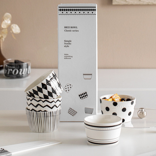 Creative Hepburn style geometric ceramic rice bowl set for home use  new style eating bowl salad bowl single gift box