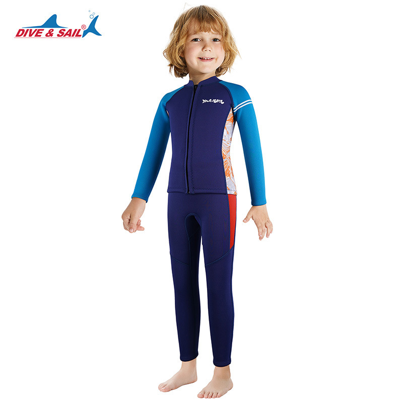 Cross-border 2.5MM children's wetsuit split long-sleeved warm winter swimsuit boy's cold-proof snorkeling surfing wetsuit