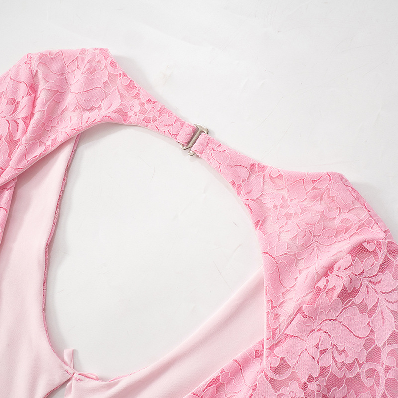 Mono ajustado sexy con cuello bajo y costuras de encaje para mujer