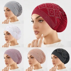 AliExpressの新しいファッションホットダイヤモンドクリスタル麻つば帽子イスラム教徒の女性のターバンハットボトムス小さな帽子在庫あり