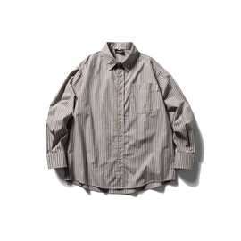 设计感咖色条纹衬衫长袖男春秋季新款宽松百搭休闲衬衣上衣服跨境