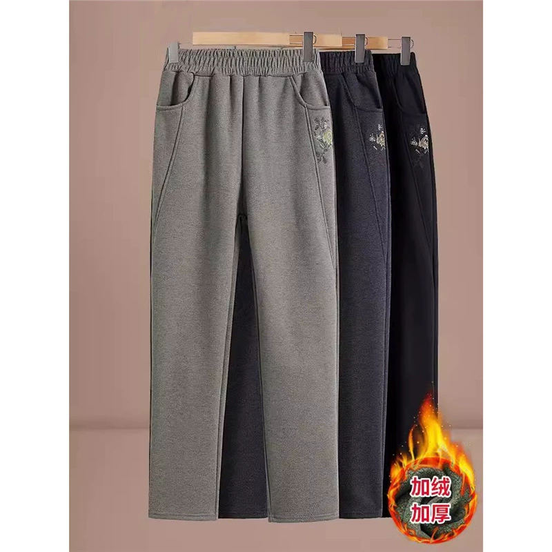 Мама осень зима 2024 новые брюки бархатные утолщенные модные теплые брюки среднего и пожилого возраста женские зимние брюки с эластиной