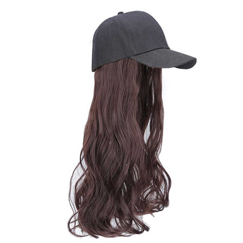 Sombrero peluca pelo largo de las mujeres pelo artificial natural integrado completo pelo humano real Pelo Largo rizado gorra de béisbol cubierta completa de la cabeza cubierta de la peluca