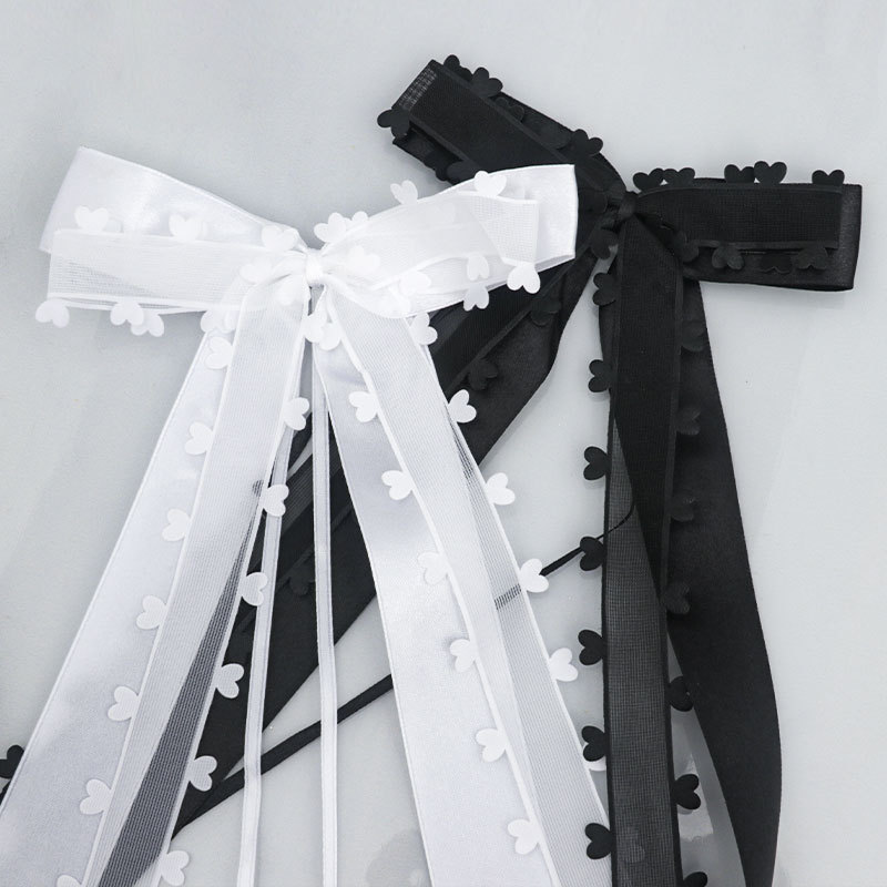 Manufacturer Direct Sale Valentine's Day Transparent Lace Edge Transparent Ribbon Gift Fresh Flowers Packaging Heart Ribbon Bow