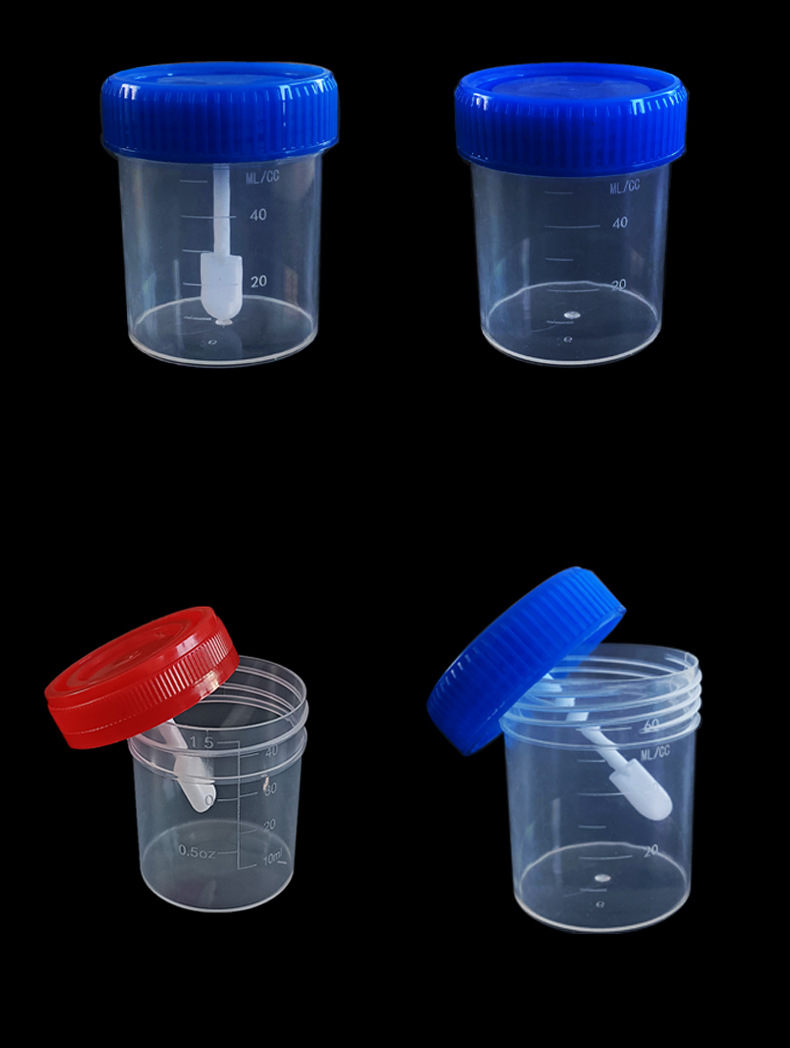 现货塑料一次性尿杯40ml60ml带刻度大便杯实验室化验尿液采样杯