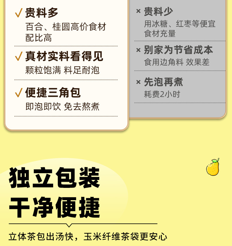 Xiao Diao Pear Soup Herbal Tea Bags with Lily Bulb Reed Root Snow Pear Jujube Goji Berry for Daily Brew in use