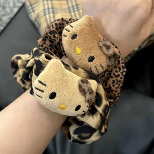 Cute ponytail hair accessory leopard print kotty cat hair tie butter bear headdress cartoon black rabbit cat hair tie