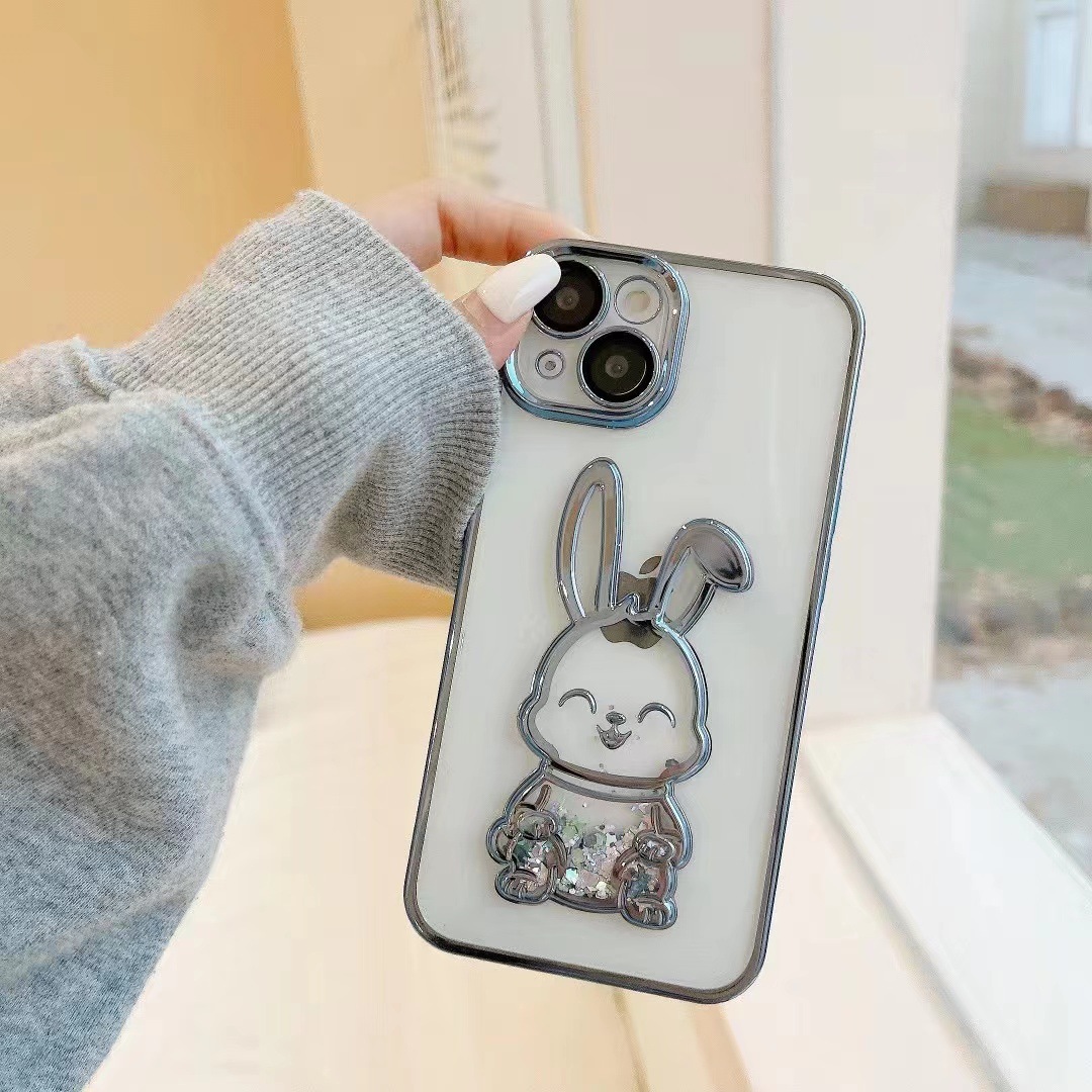Glitter Quicksand conejo iphone15 electrochapado caja del teléfono para Apple 13pro para Apple 12/11 estéreo suave 14