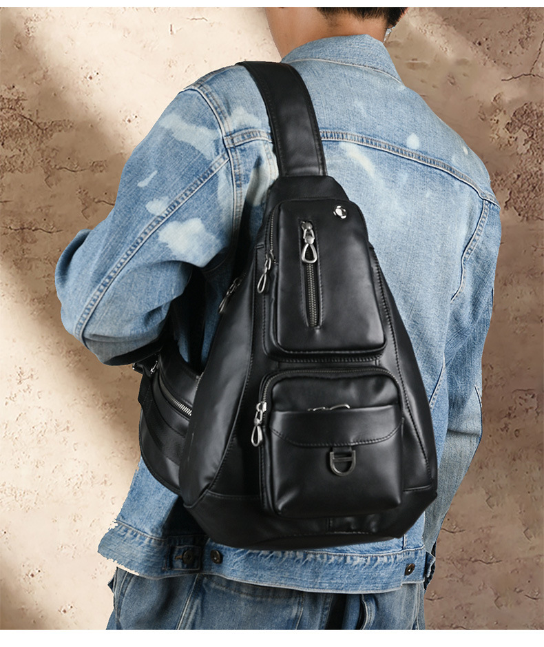 New Hot Ultra Soft Genuine Leather Chest Multifunctional Men's Shoulder Top Layer Cowhide Crossbody Bag, Trendy_voghion.com