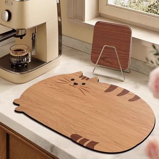 Cartoon Cat Diatom Mud Absorbent Drain Mat Kitchen Countertop Dishwashing Easy Care Coffee Machine Bar Anti-Scalding Coaster