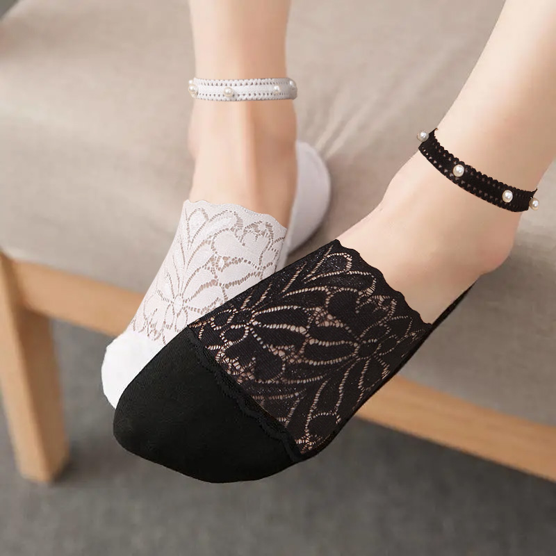 Boat socks women's deep mouth Pearl socks Pearl boat Socks summer thin all-match lace cotton Women's Boat socks invisible socks