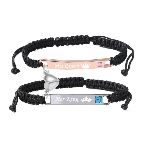 Cross-border Couple's Bracelet/Necklace, Zinc Alloy Woven Bracelet/Necklace, His Queen Her King