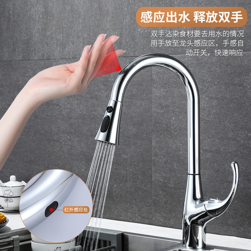 Kitchen Inductive Faucet Rotatable and Drawable Telescopic Sink Vegetable Basin Universal Household Smart Faucet Hot and Cold Kitchen Inductive Faucet Rotatable and Drawable Telescopic Sink Vegetable Basin Universal Household Smart Faucet Hot and Cold