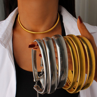 European and American Hot Sale Stainless Steel Telescopic Elastic Snake Ring Necklace Fashion Hip Hop Personalized Women's Vacuum Waterproof Collar